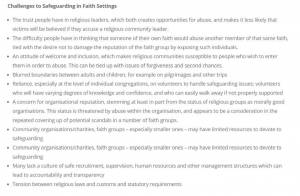 Challenges to Safeguarding in Faith Settings