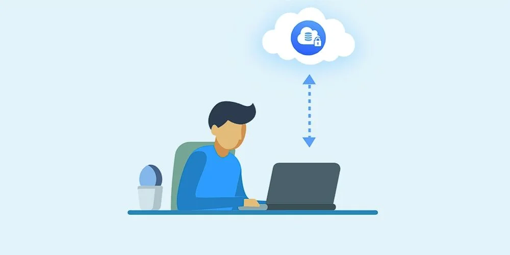 Cartoon of student virtual learning