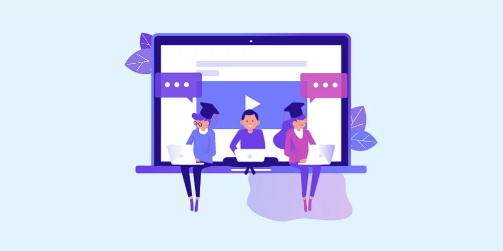 Cartoon of students learning on a laptop